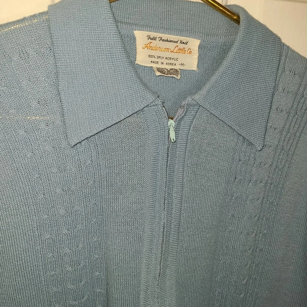 Mens L Vintage Trend Fashion Ban-Lon Polo Shirt Baby Blue 70's Slim Fit